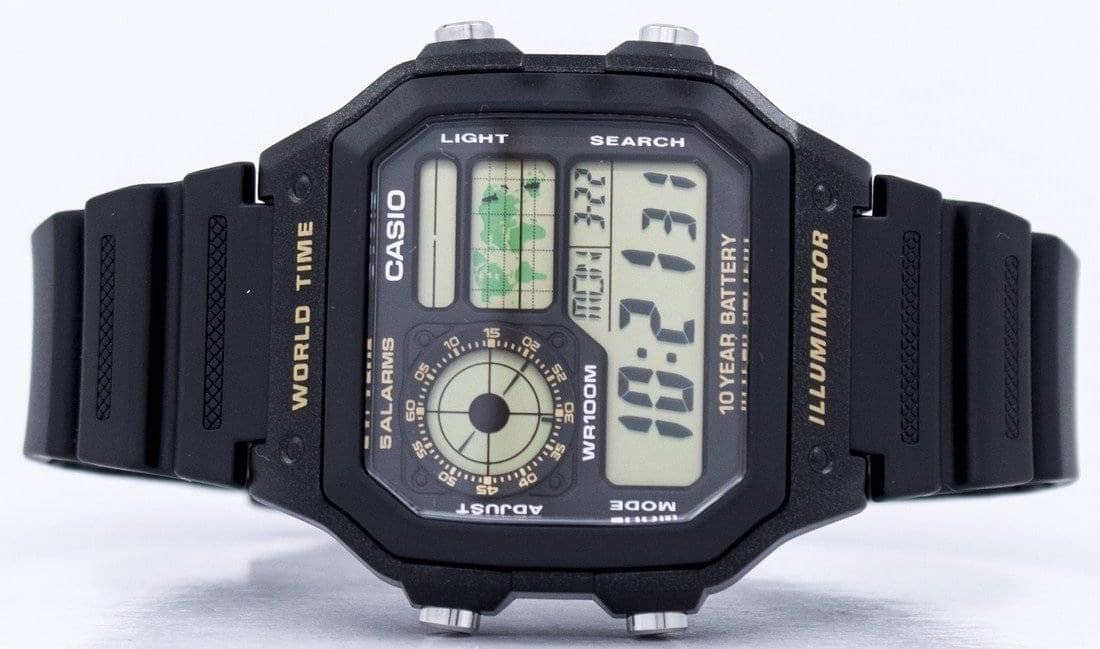 Casio Digital World Time AE 1200WH 1BV Mens Watch Stopwatch Alarm