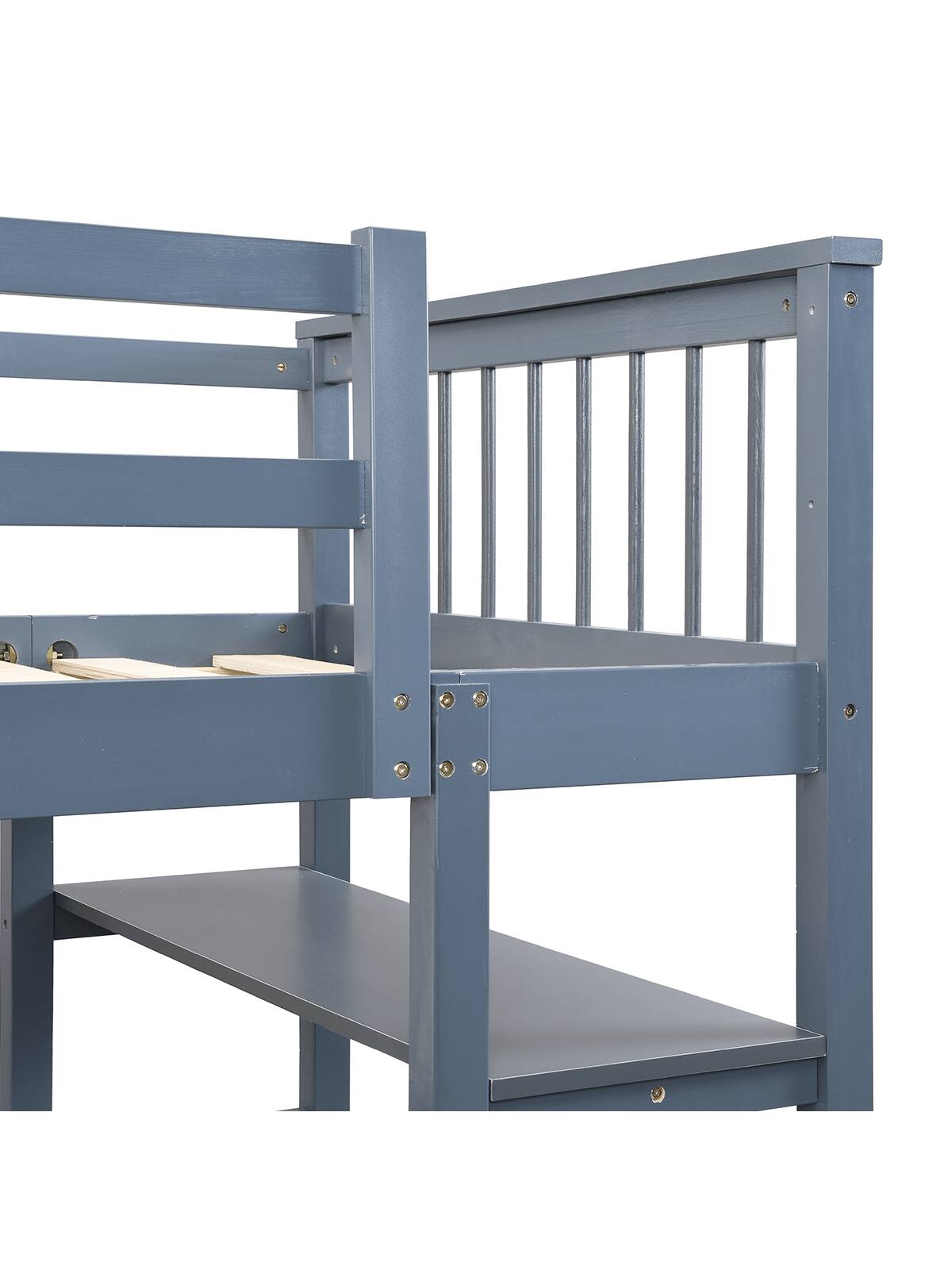 Alt View 4. Trinkets Crazed - Twin Loft Bed With Desk And 4-Layer Shelves, Loft Bed Twin Size With Under Desk And Bookcase Storage - Gray.