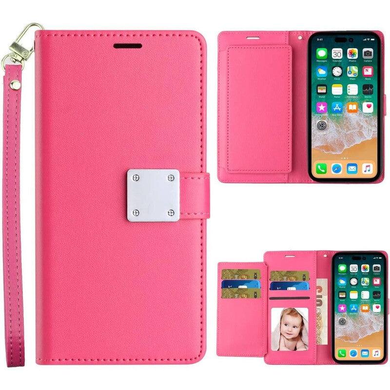 Front. Entronix - Entronix Hot Pink Leather Wallet Case for iPhone 17 Pro - Stylish & Functional - Hot Pink.
