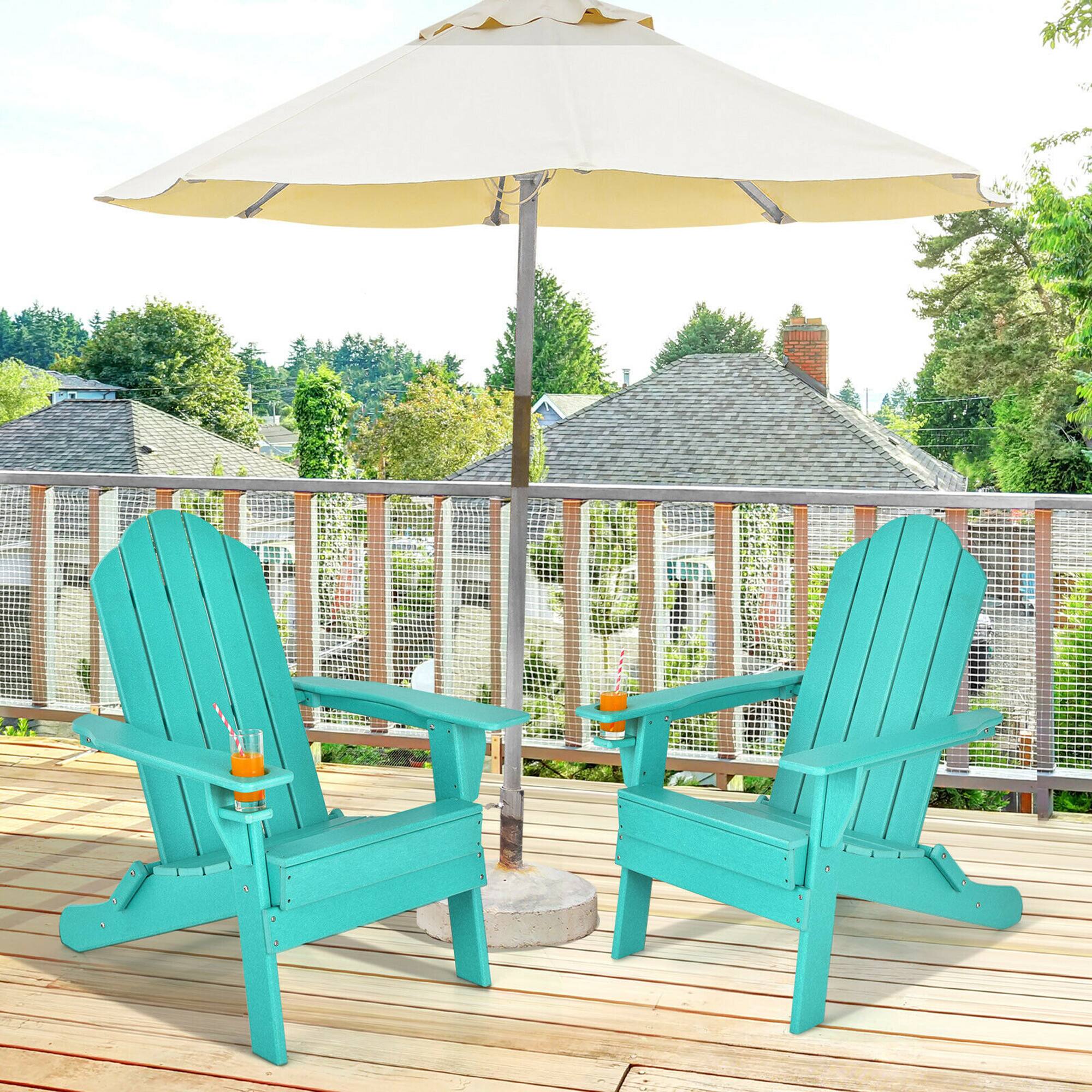 Alt View 2. Gymax - Gymax 2PCS Patio Folding Adirondack Chair Weather Resistant Cup Holder Yard Turquoise - Turquoise.