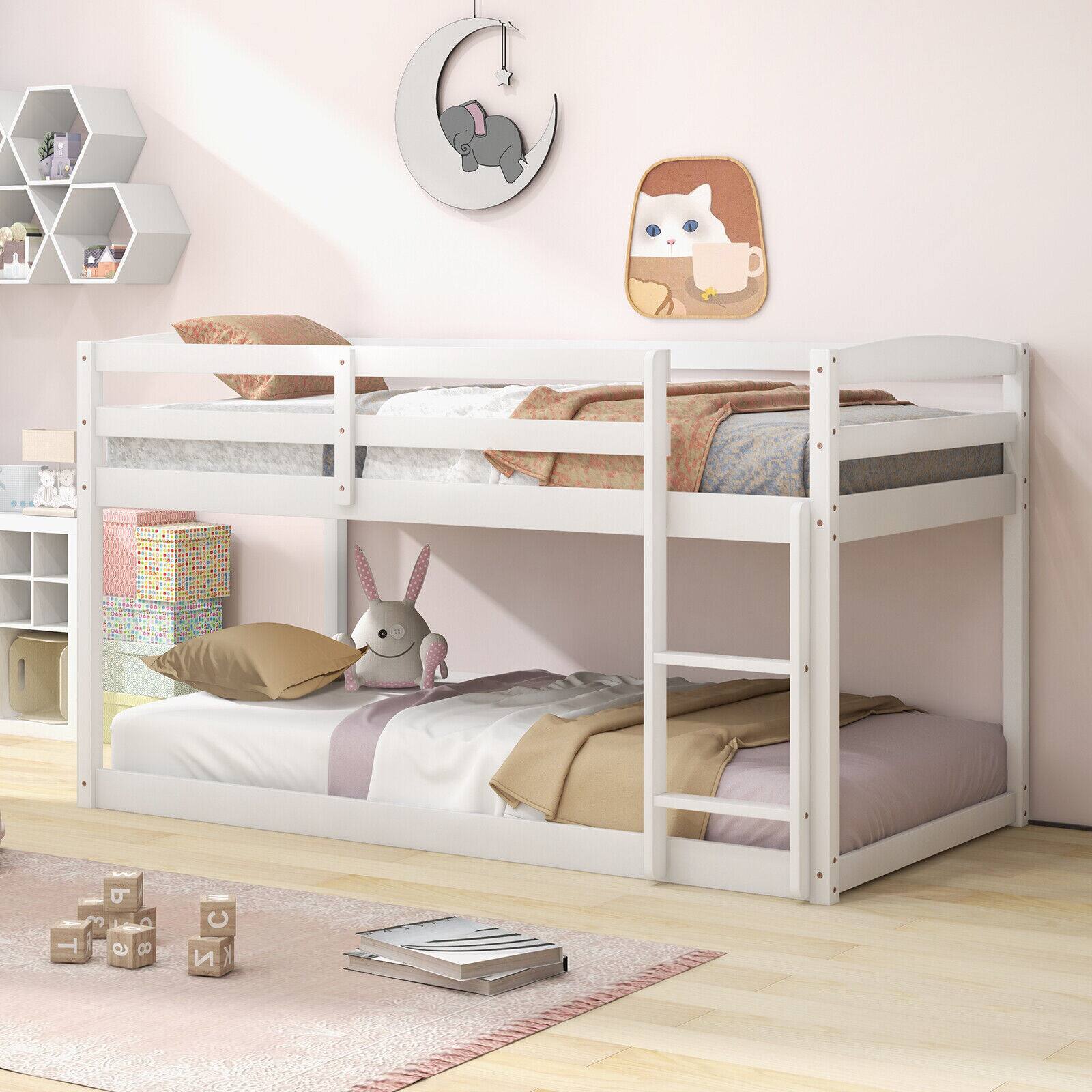 Alt View 2. SlickBlue - Space-Saving Bunk Bed Frame with High Safety Rails and Ladder Access - White.