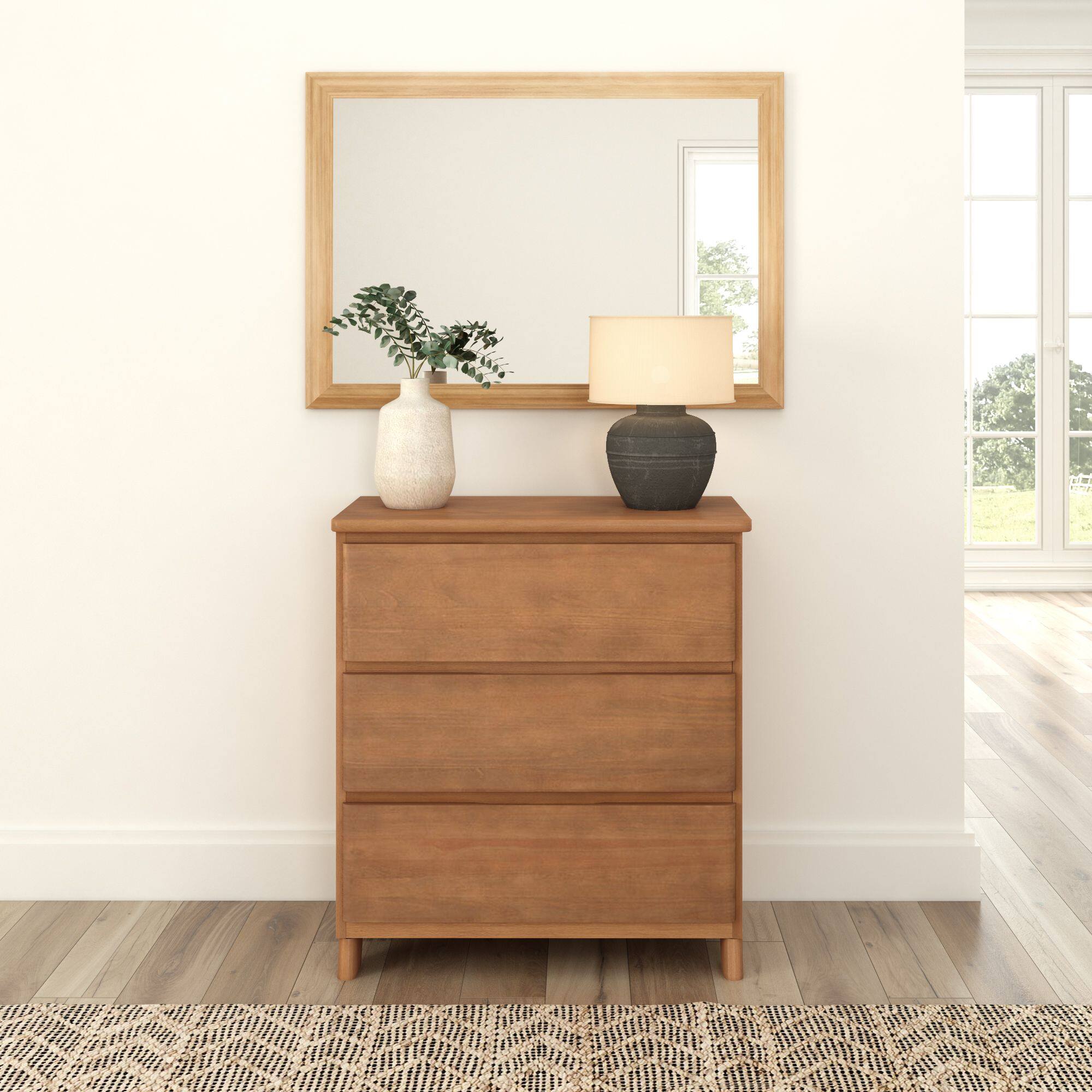 Alt View 1. Plank+Beam - Plank+Beam Modern Farmhouse 3 Drawer Dresser, Pecan Wirebrush - Pecan Dip.