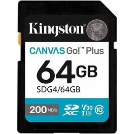 Kingston - Canvas Go! Plus 64 GB Class 10/UHS-I (U3) V30 SDXC - 1 - 200 MB/s Read - Lifetime Warranty