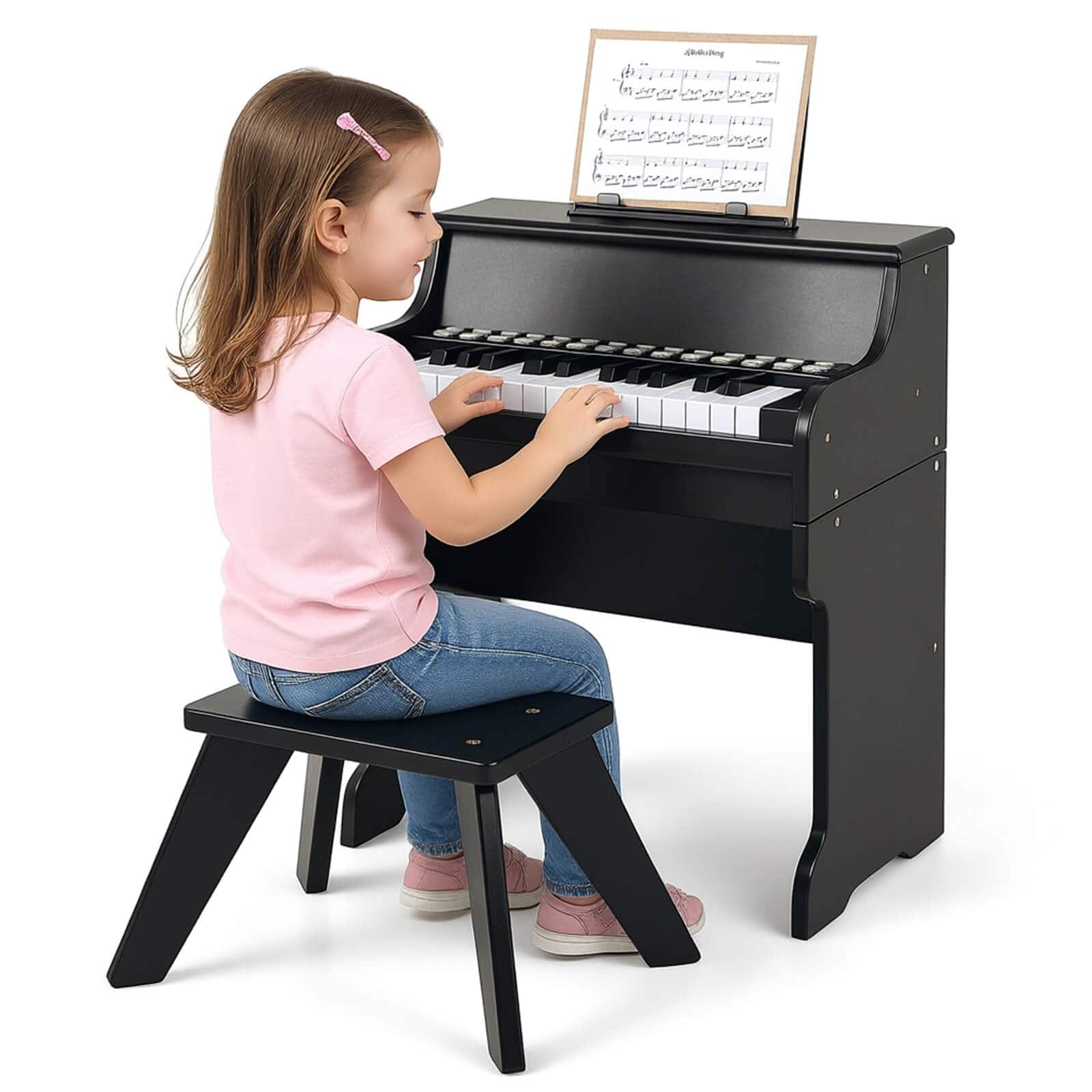 Front. Costway - Costway 25 Keys Digital Piano with Music Stand Stool Lighted Keys Teaching Mode for 3+ Kids - Black.
