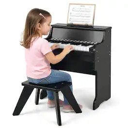Costway - 25 Keys Digital Piano with Music Stand Stool Lighted Keys Teaching Mode for 3+ Kids - Black