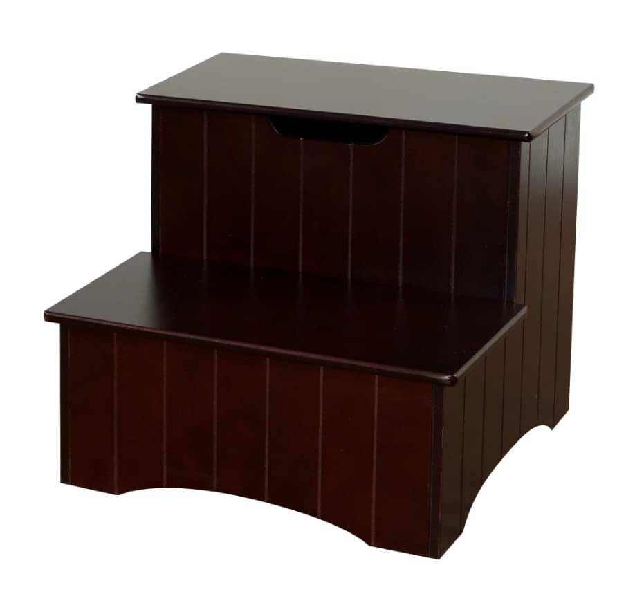 Angle. Kings Brand Furniture - Kings Brand Furniture 2 Step Wooden Step Stool with Hidden Storage for Adults or Kids, Dog Stairs - Dark cherry.