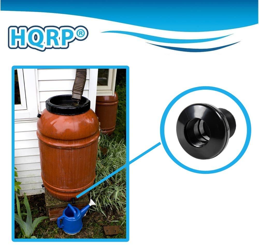 Back. HQRP - 3/4 in ABS Bulkhead Fitting Set - Double Thread Tank Connector for Rain Barrels, Aquariums, Pools.