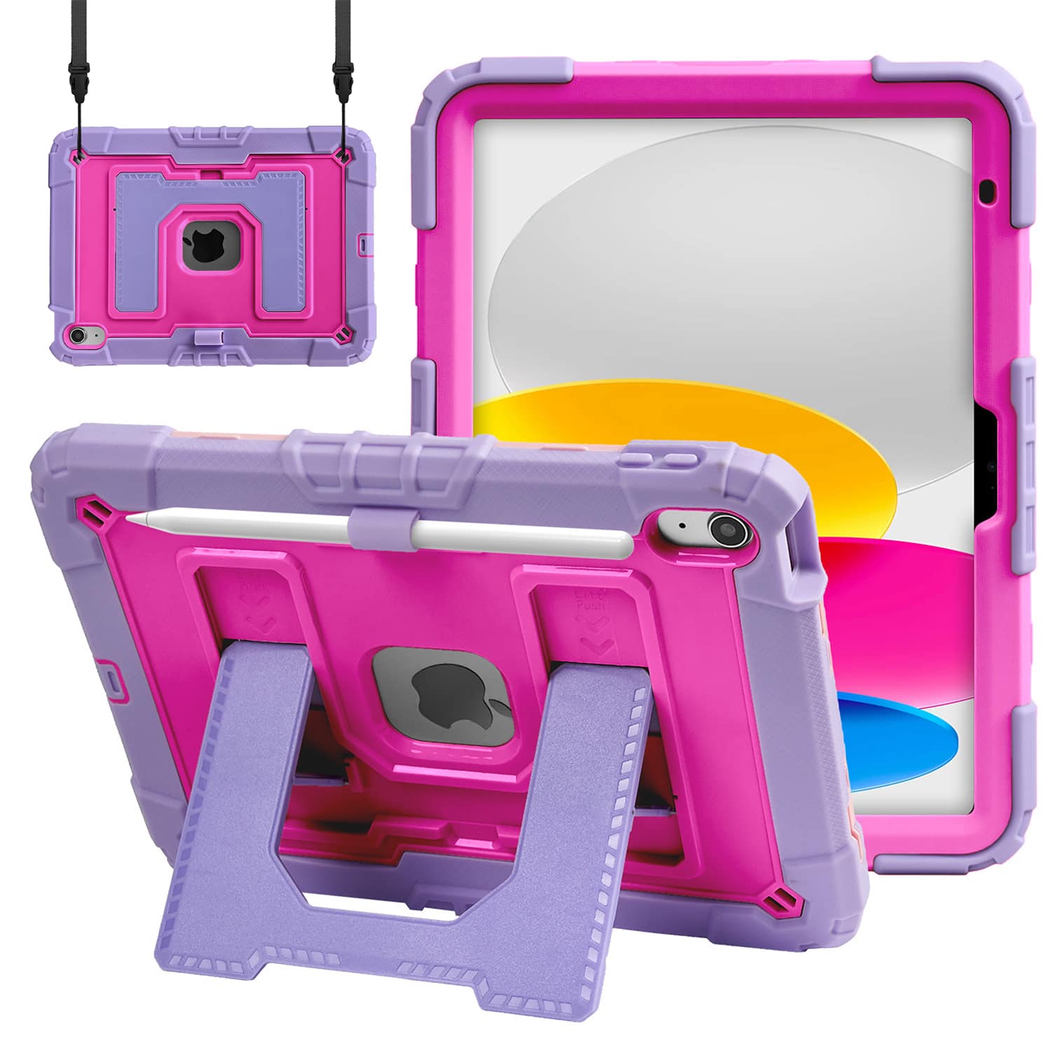 Vena - For Apple iPad A16 Case For Kids, iPad 10th Generation Case 10.9" iPad 11th - Purple|Rose Red