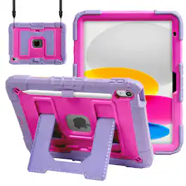Vena - For Apple iPad A16 Case For Kids, iPad 10th Generation Case 10.9" iPad 11th - Purple|Rose Red