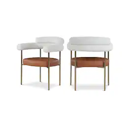 Meridian Furniture - Blake Cognac Vegan Leather / Cream Boucle Fabric Dining Chair, Set of 2 - Brown