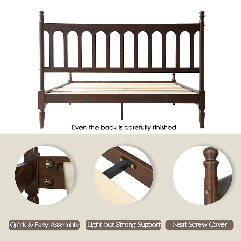 East West Furniture - Queen Wooden Platform Bed Frame - Dark Roast Oak