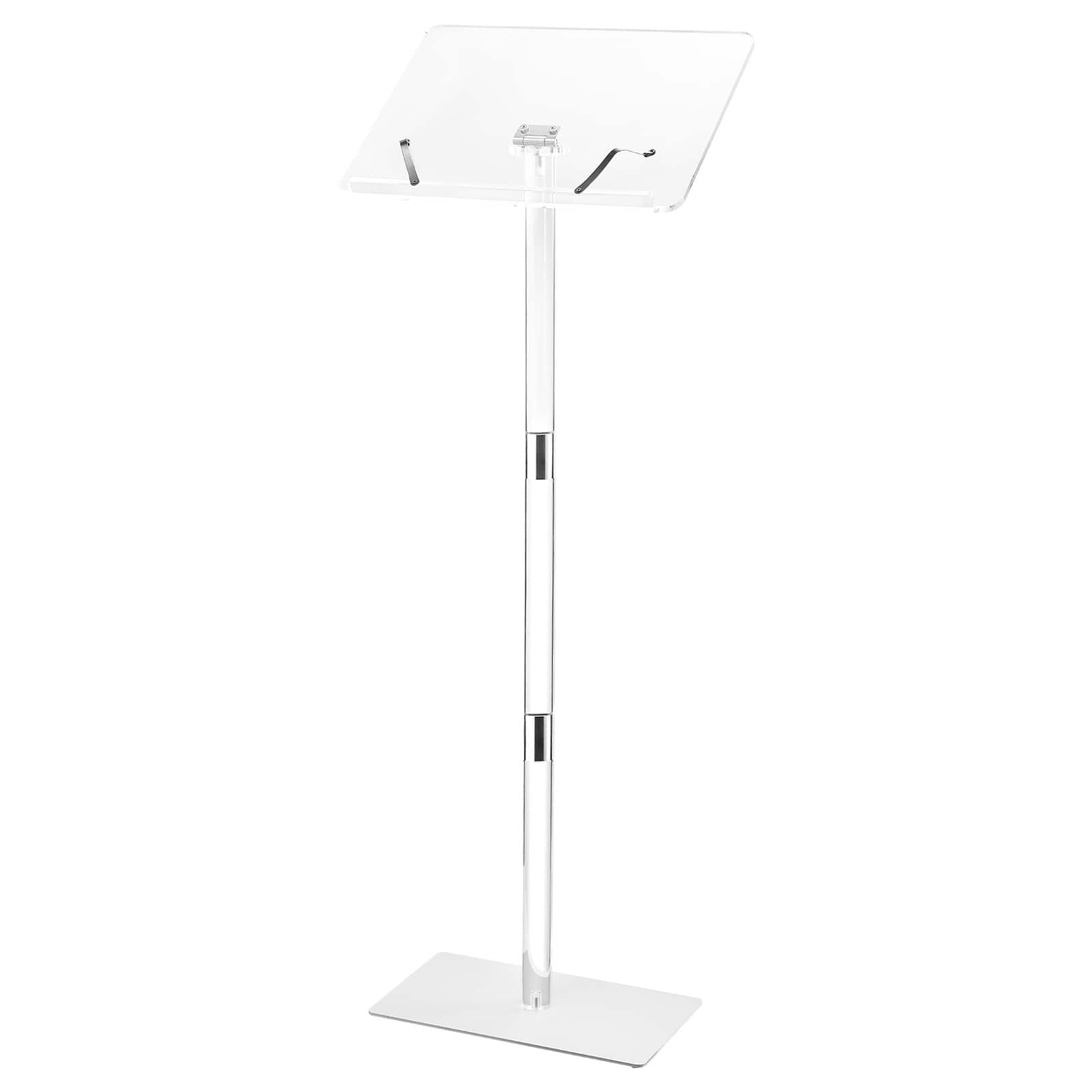 VEVOR - Podium Stand, 43-Inch Acrylic Lectern, Portable Laptop Desk with Wide Reading Surface, Book Clips, Adjustable Angle - Transparent