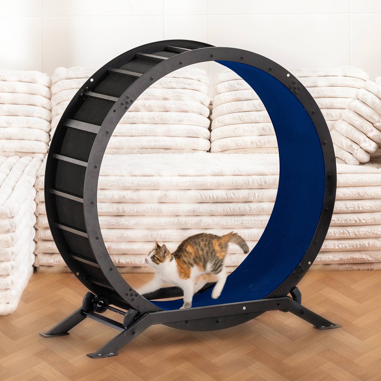 Alt View 5. CloudRest Pro - Cat Wheels 40" Diameter Large Cat Exercise Wheel for Indoor Cats Cat Treadmill Ultra-Quiet Scroll Wheel - Blue.