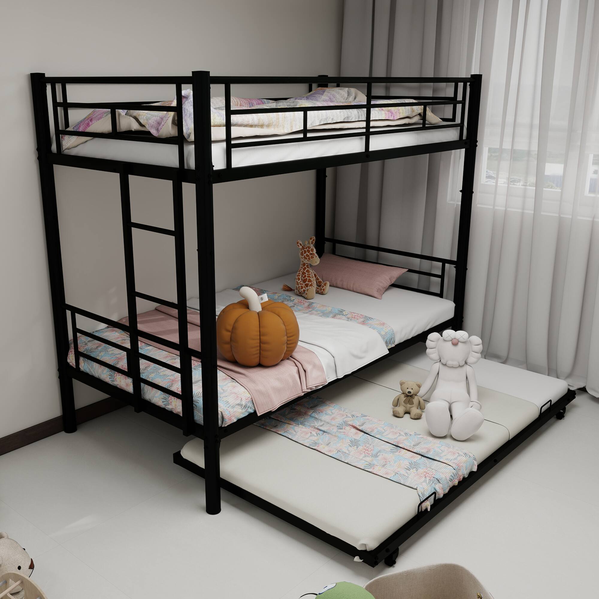 Angle. GOODSILO - Heavy-Duty Twin Over Twin Bunk Bed with Safety Rails and Ladder, Sturdy Metal Frame for Kids and Teens - Black.