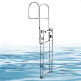 VEVOR - Retractable Dock Ladder, 5 Steps, Aluminum Alloy Pontoon Boat Swim Ladder, with Non-Slip Wide Steps - Silver