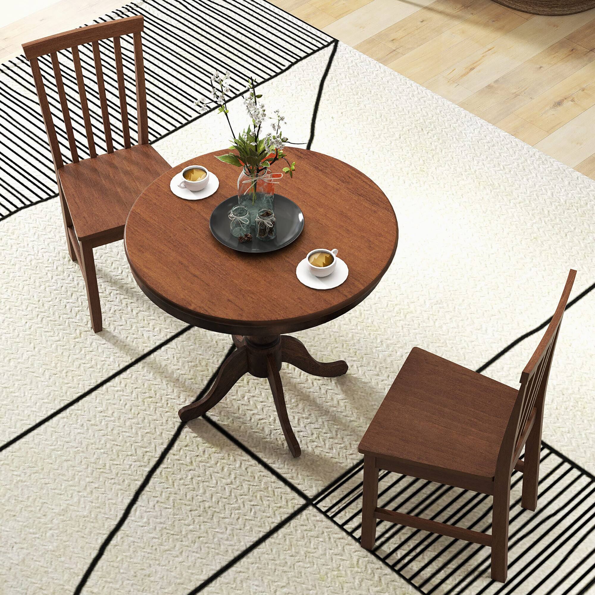 Alt View 4. Gymax - Gymax 3-Piece Dining Kitchen Table Dining Set Mid-Century Round WoodenTable & 2 Chairs - Walnut.
