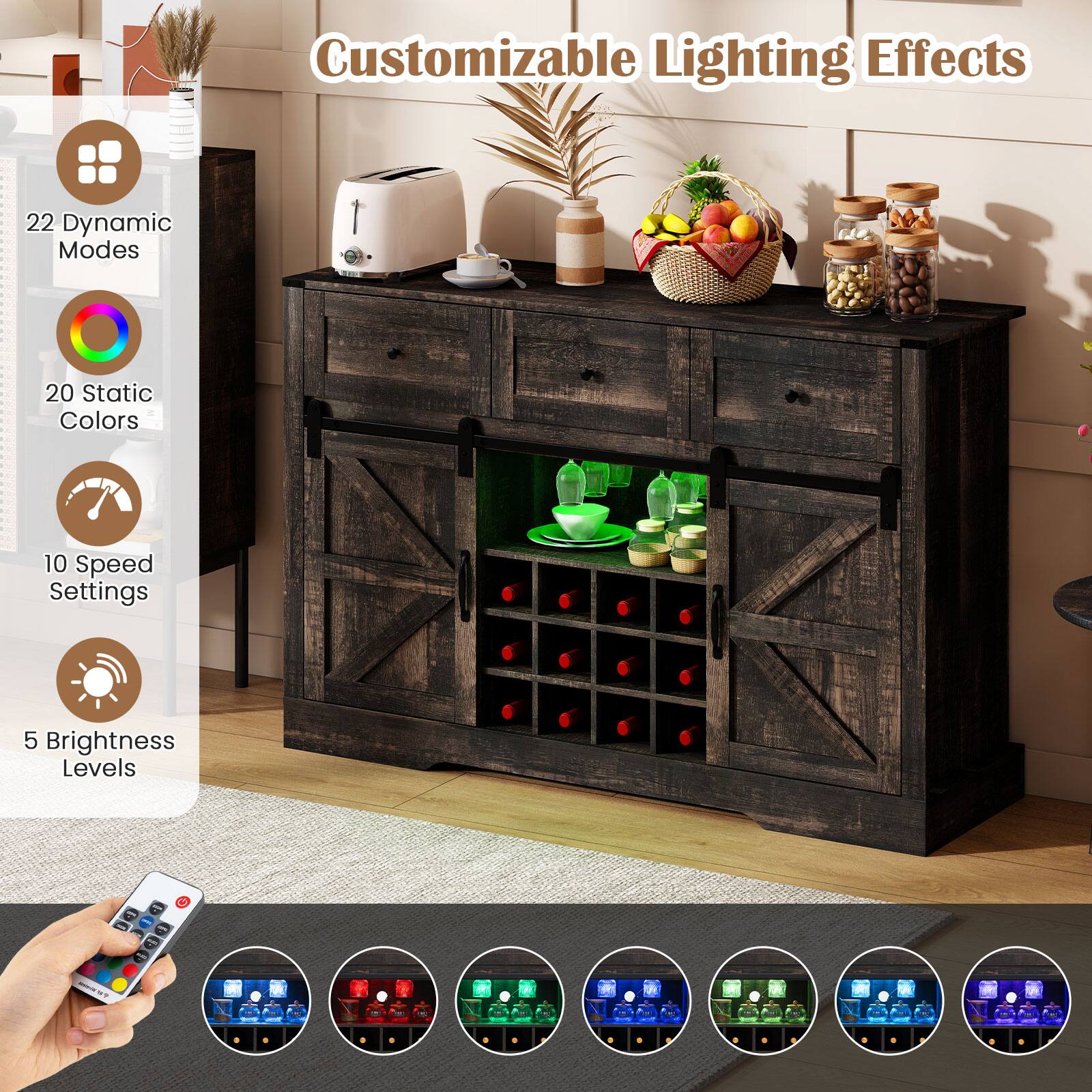 Customizable Lighting Effects  
22 Dynamic Modes  
20 Static Colors  
10 Speed Settings  
5 Brightness Levels
