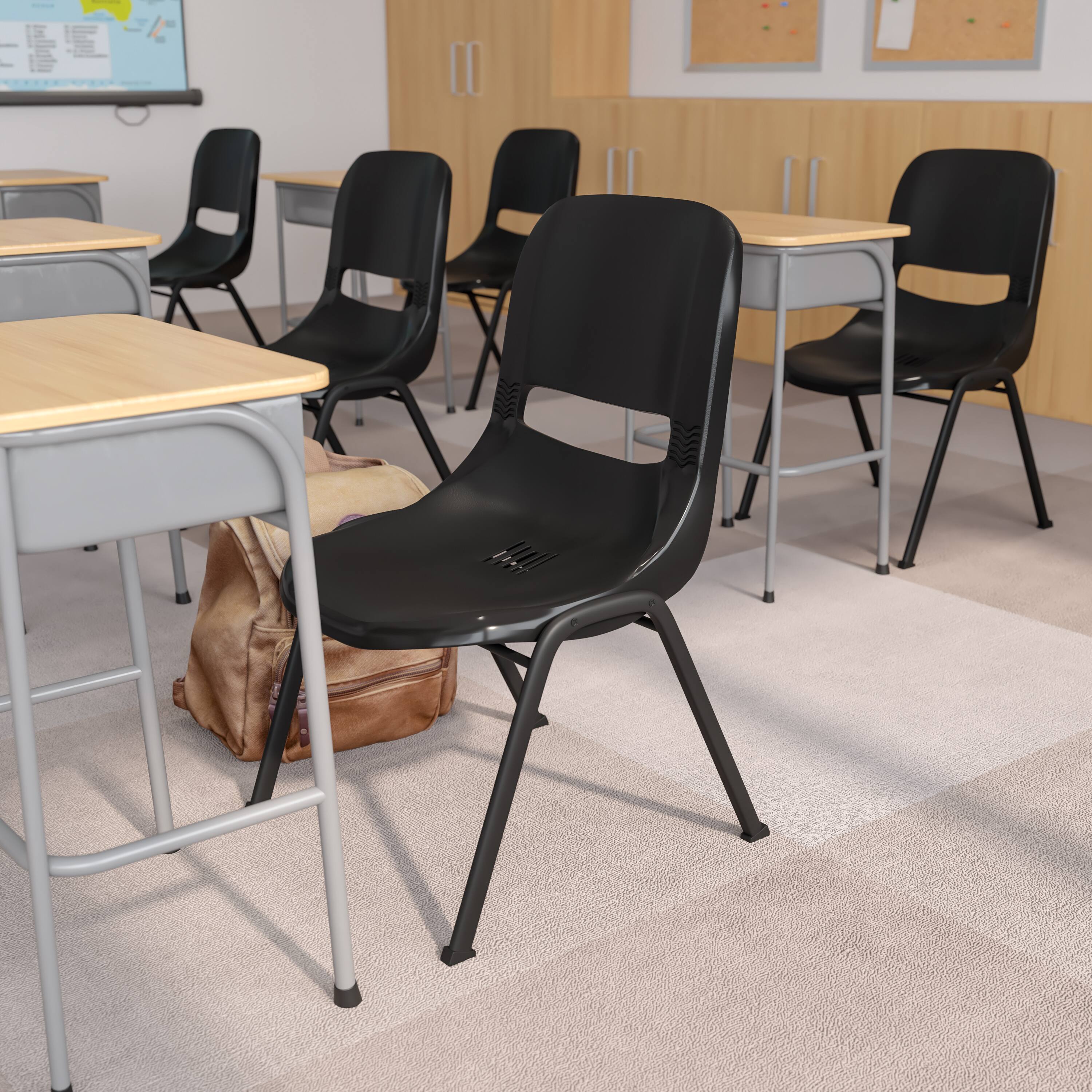 Alt View 1. Emma + Oliver - Ergonomic Shell Student Stack Chair - Classroom Chair / Office Guest Chair - Black.
