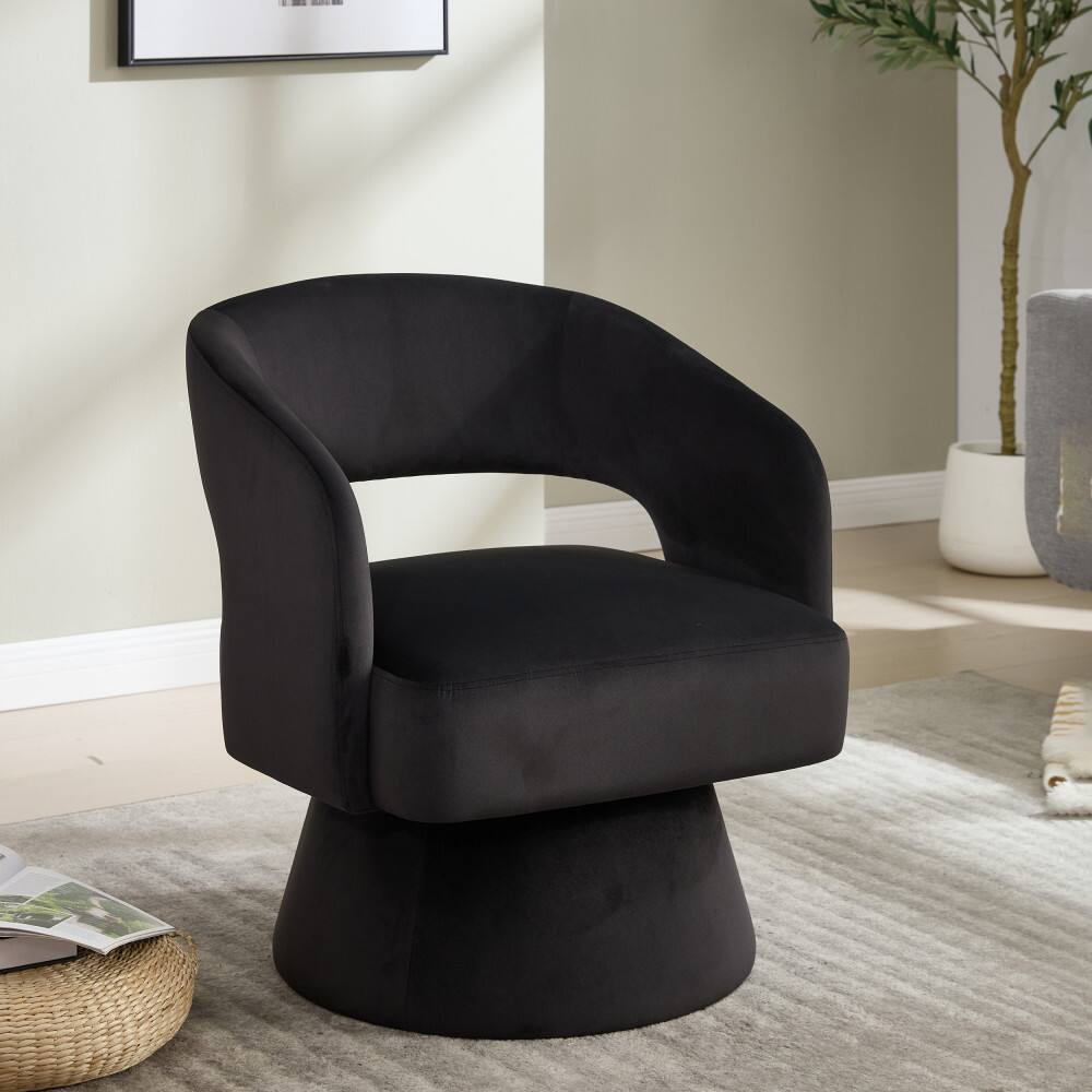 Lirago - 27" Wide 360° Swivel Modern Comfy Velvet Round Barrel Chair Velvet Accent Armchair - Black