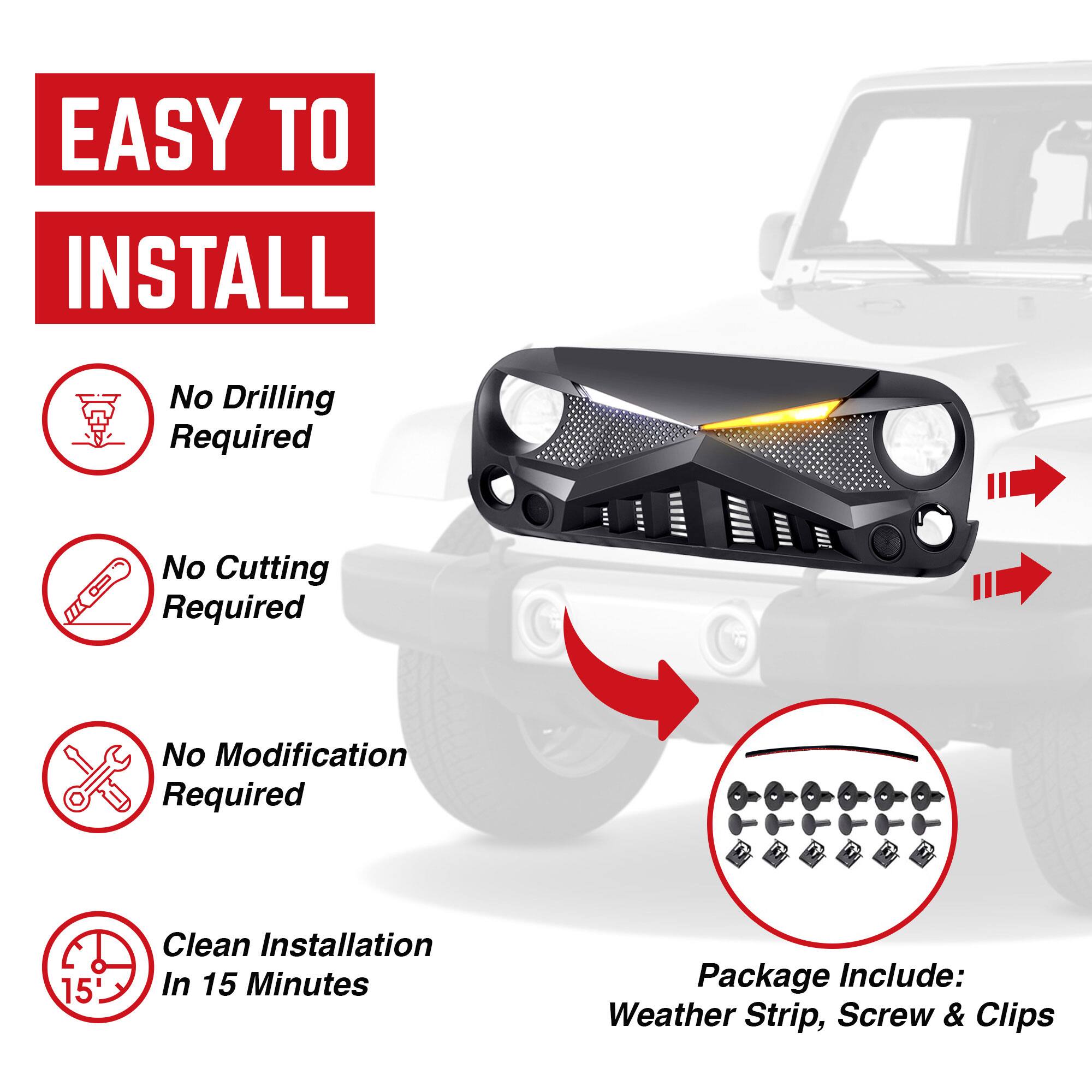 EASY TO INSTALL

- No Drilling Required
- No Cutting Required
- No Modification Required
- Clean Installation In 15 Minutes

Package Include:
- Weather Strip
- Screw
- Clips