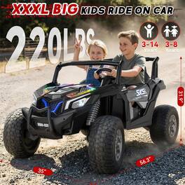 ANPABO - 24V 2 Seater XXXL Ride on Toys for Big Kids 3-14, 15" EVA Tires, Remote Control, Rainbow Lights, Shock Absorbers - Black