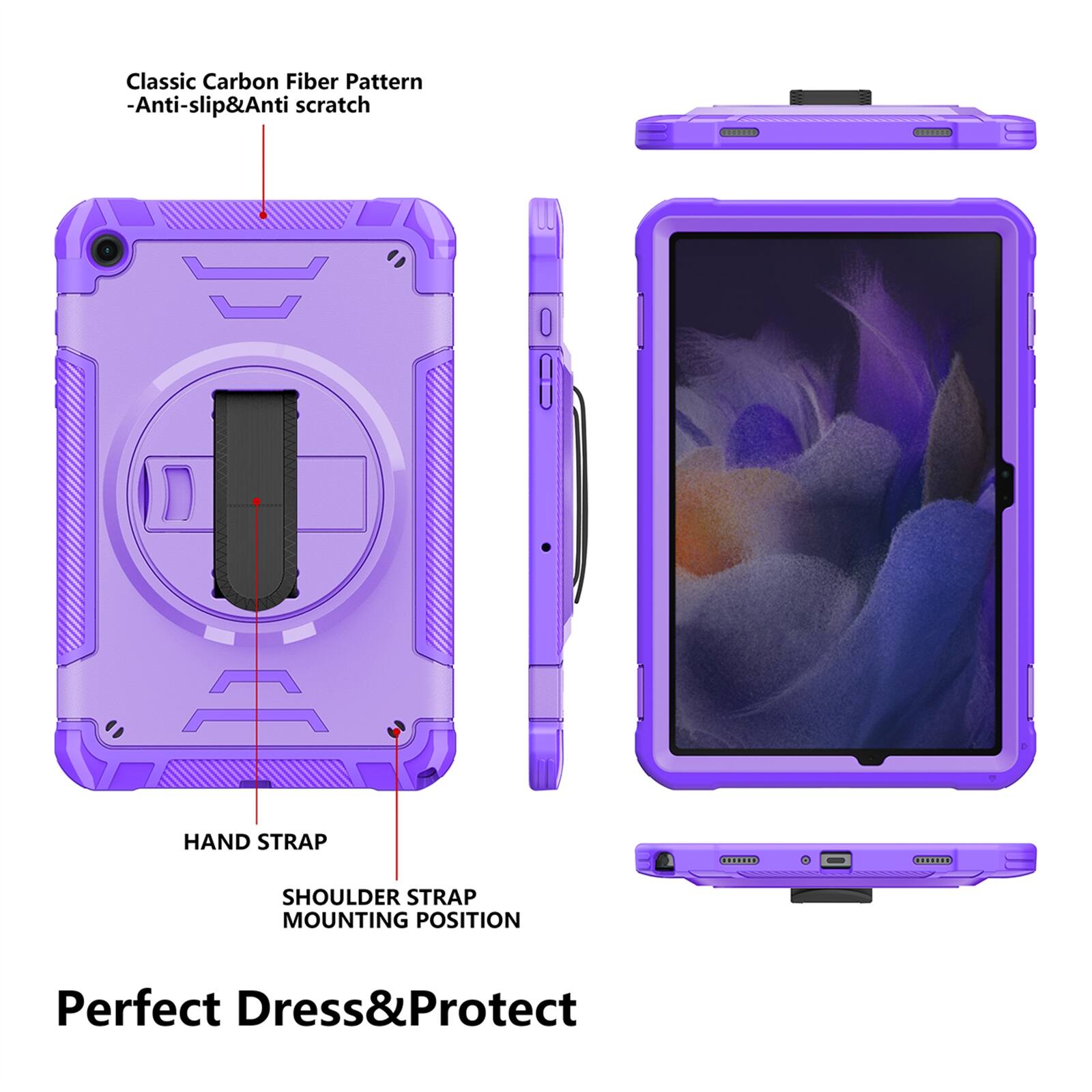 Classic Carbon Fiber Pattern - Anti-slip & Anti-scratch  
HAND STRAP  
SHOULDER STRAP MOUNTING POSITION  
Perfect Dress & Protect
