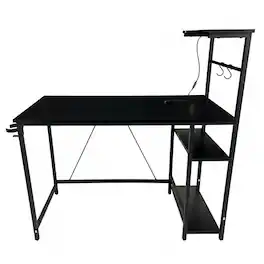 Comhoma - RGB Office Desk Reversible Executive Desk 4-Tier Storage with LED Lighting,Hooks and Cup Holder - Black