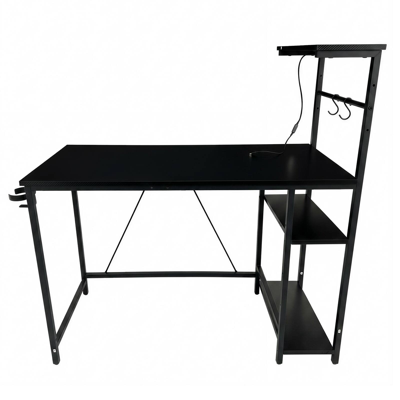 Front. AWPLAY - RGB Gaming Desk Reversible Computer Desk 4-Tier Storage with LED Lighting,Hooks and Cup Holder - Black.