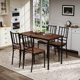 LUCKY ONE - 5-Piece Industrial Dining Set with 43.3" Rectangular Dining Table and 4 Chairs - Walnut