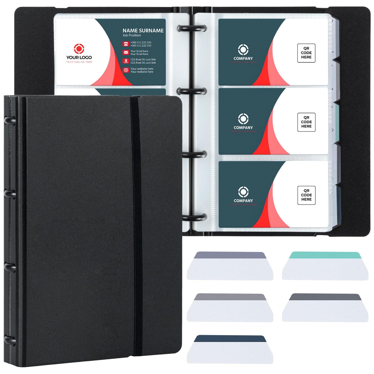 Jadie Link - Business Card Book Holder Organizer Name Portable Office Hold 180 Cards Blue Made offoam PVC pocket sheets water-proof - Black