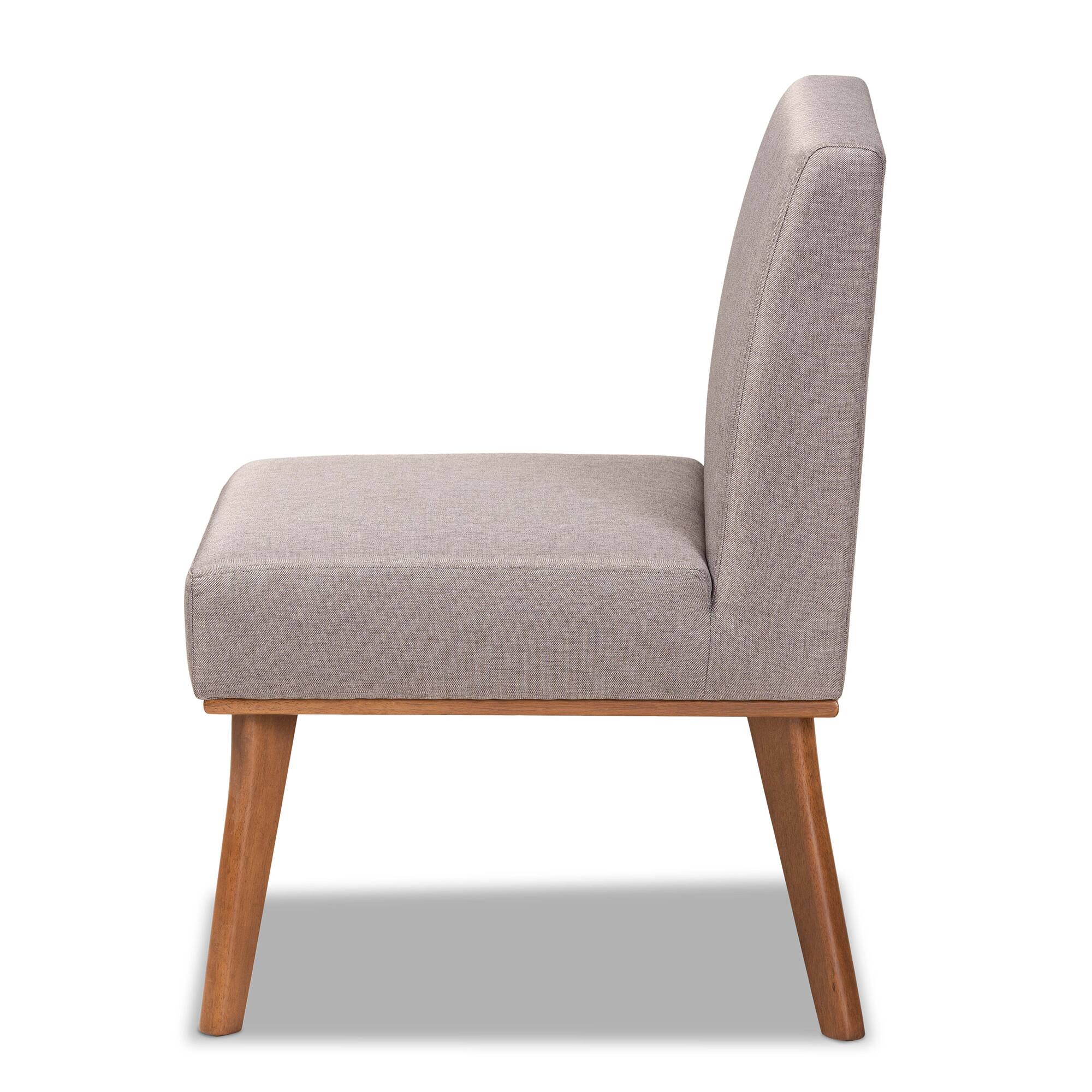 Left. Baxton Studio - Odessa Mid-Century Modern Fabric Upholstered and Finished Wood Dining Chair - Grey/walnut brown.