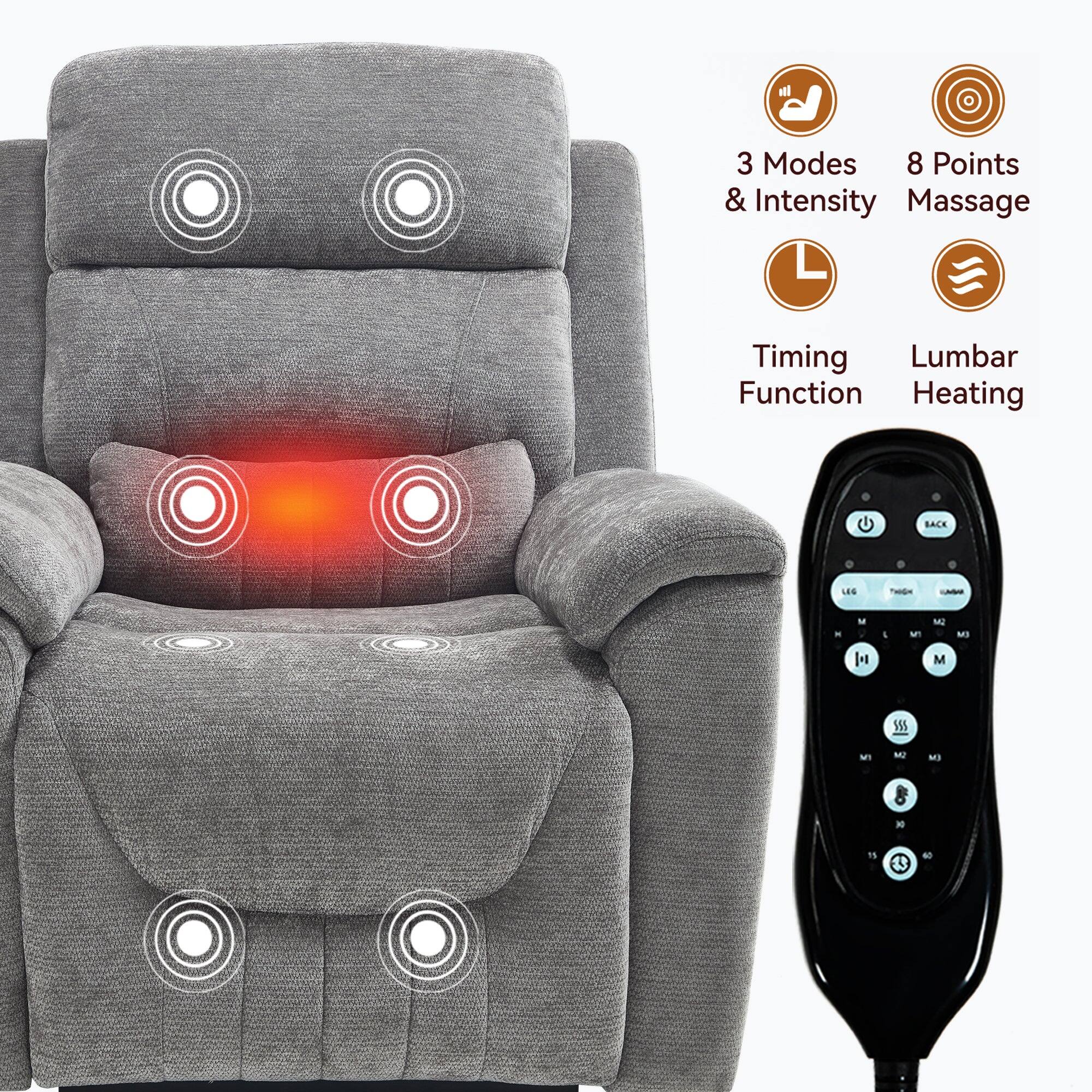 3 Modes & Intensity  
8 Points Massage  
Timing Function  
Lumbar Heating