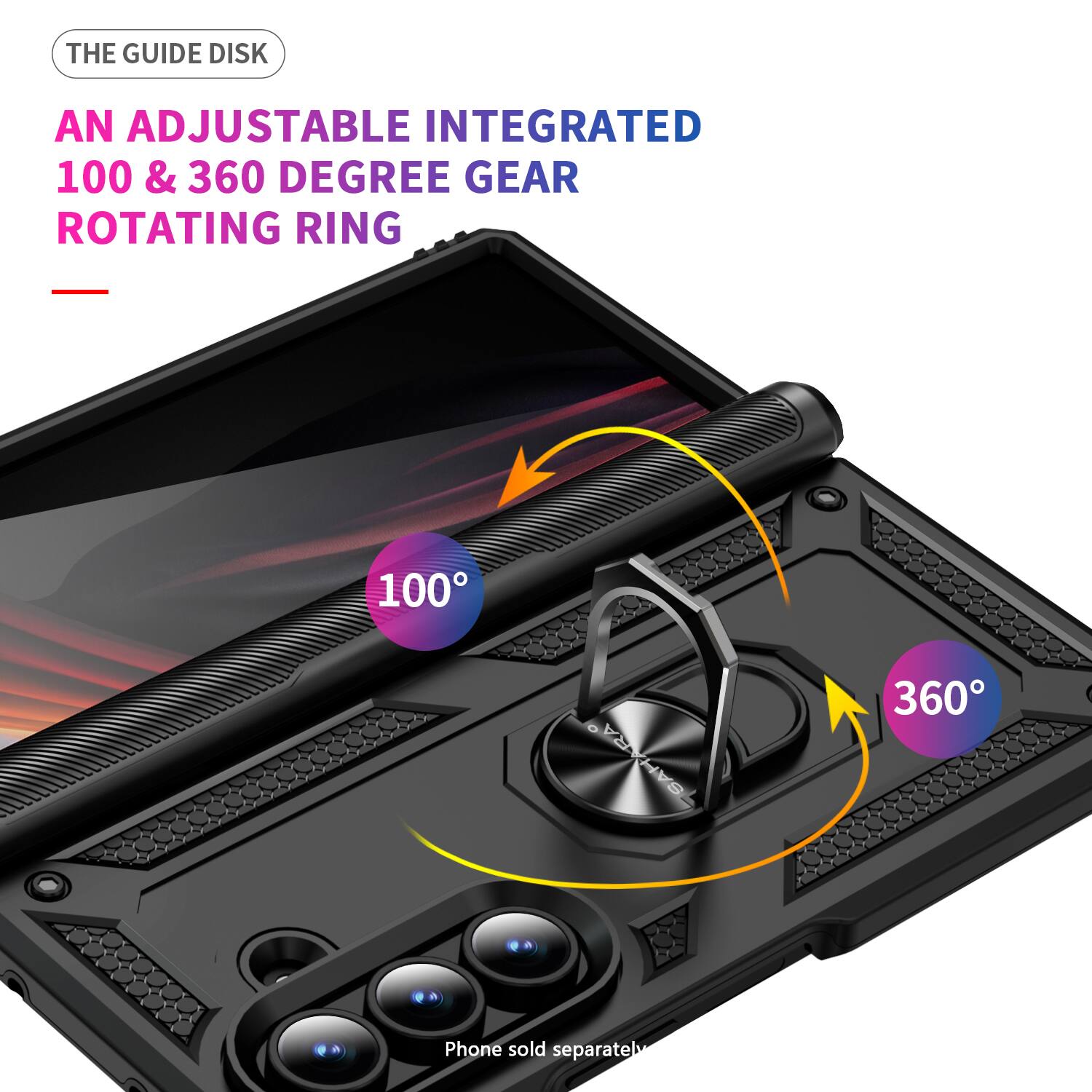 THE GUIDE DISK

AN ADJUSTABLE INTEGRATED 100 & 360 DEGREE GEAR ROTATING RING

100°

360°

Phone sold separately