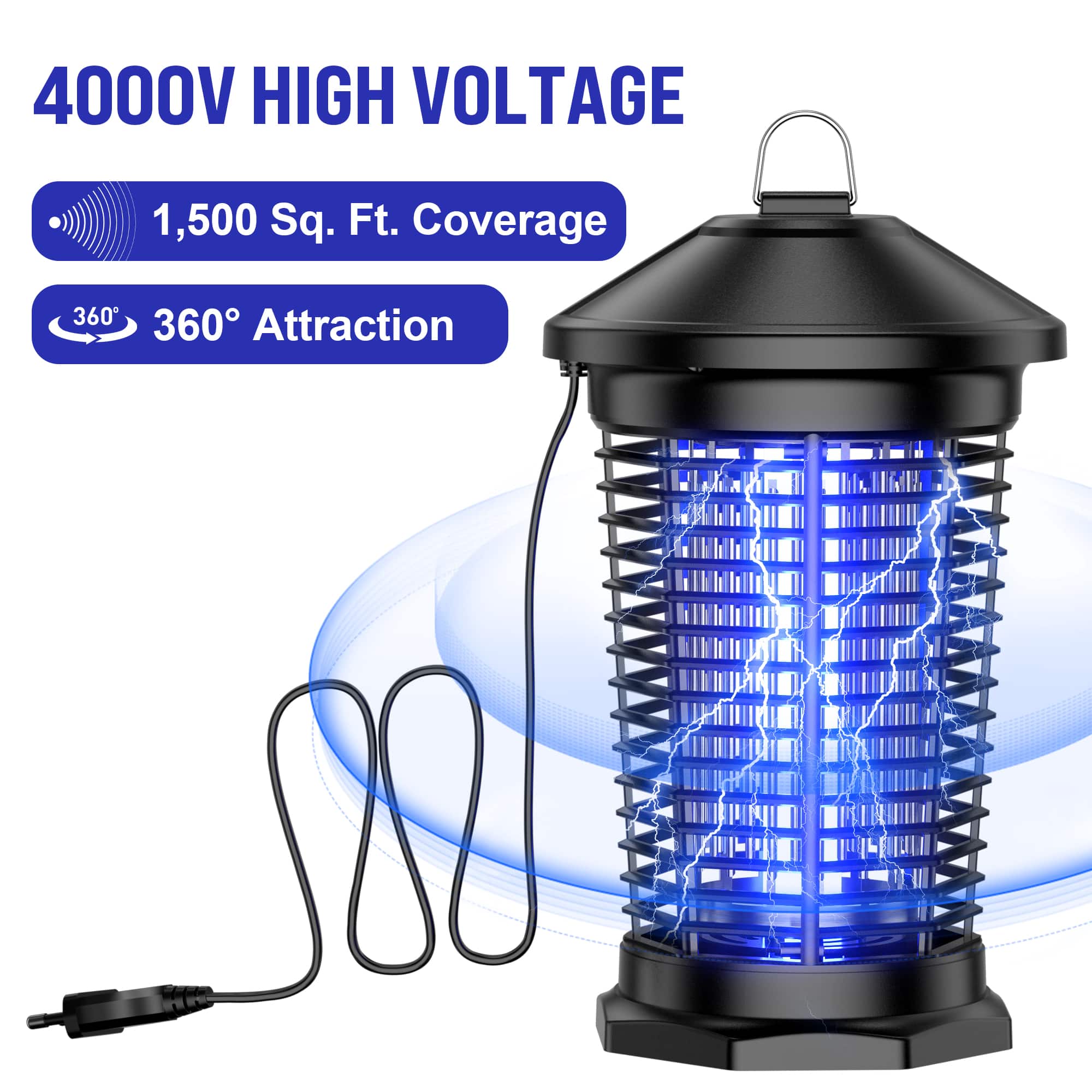 Bug Zapper Indoor & Outdoor – 4000V Mosquito Killer Lantern, Waterproof, Easy to Clean & Use for Patio, Home, Camping