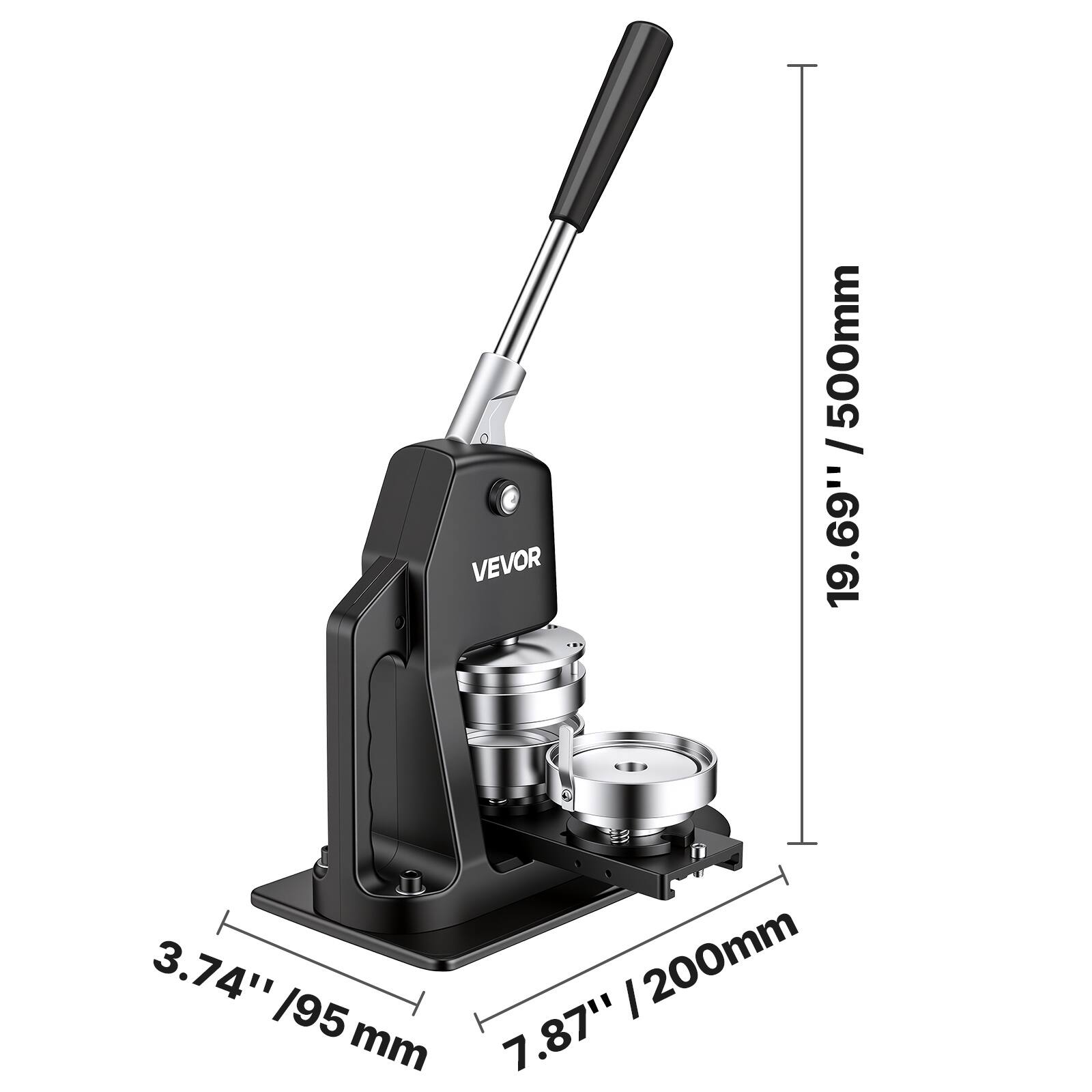 VEVOR 500mm / 19.69"  
3.74" / 95 mm  
200mm / 7.87"