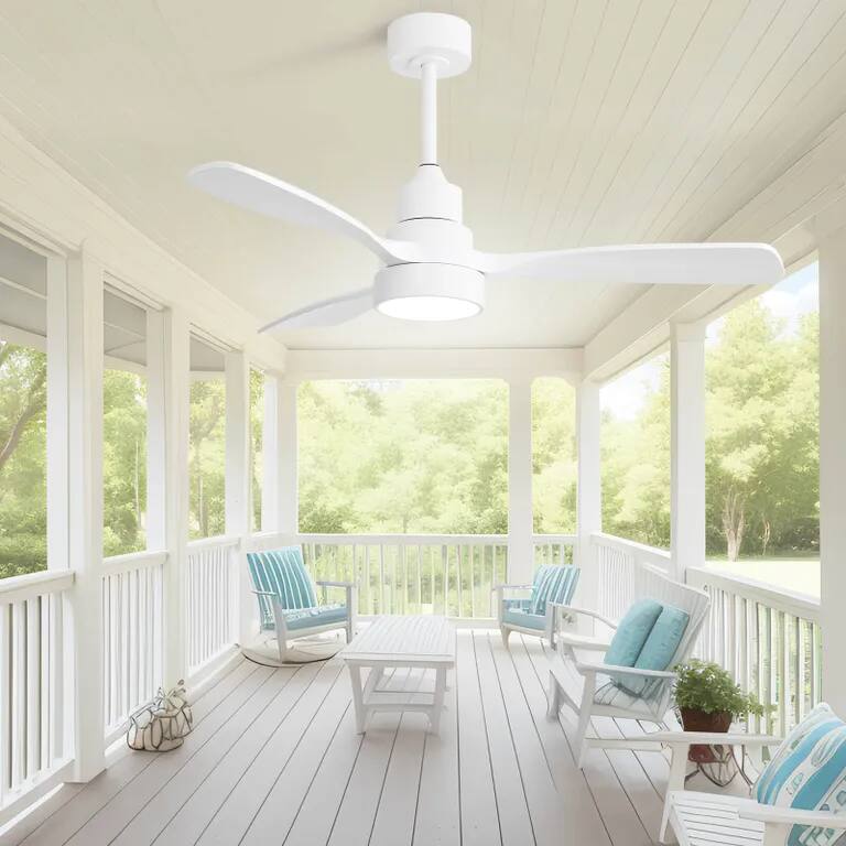 Left. GOODSILO - 48 Inch Reversible DC Motor Ceiling Fan with Remote Control and Solid Wood Blades for Large Room Airflow - White.