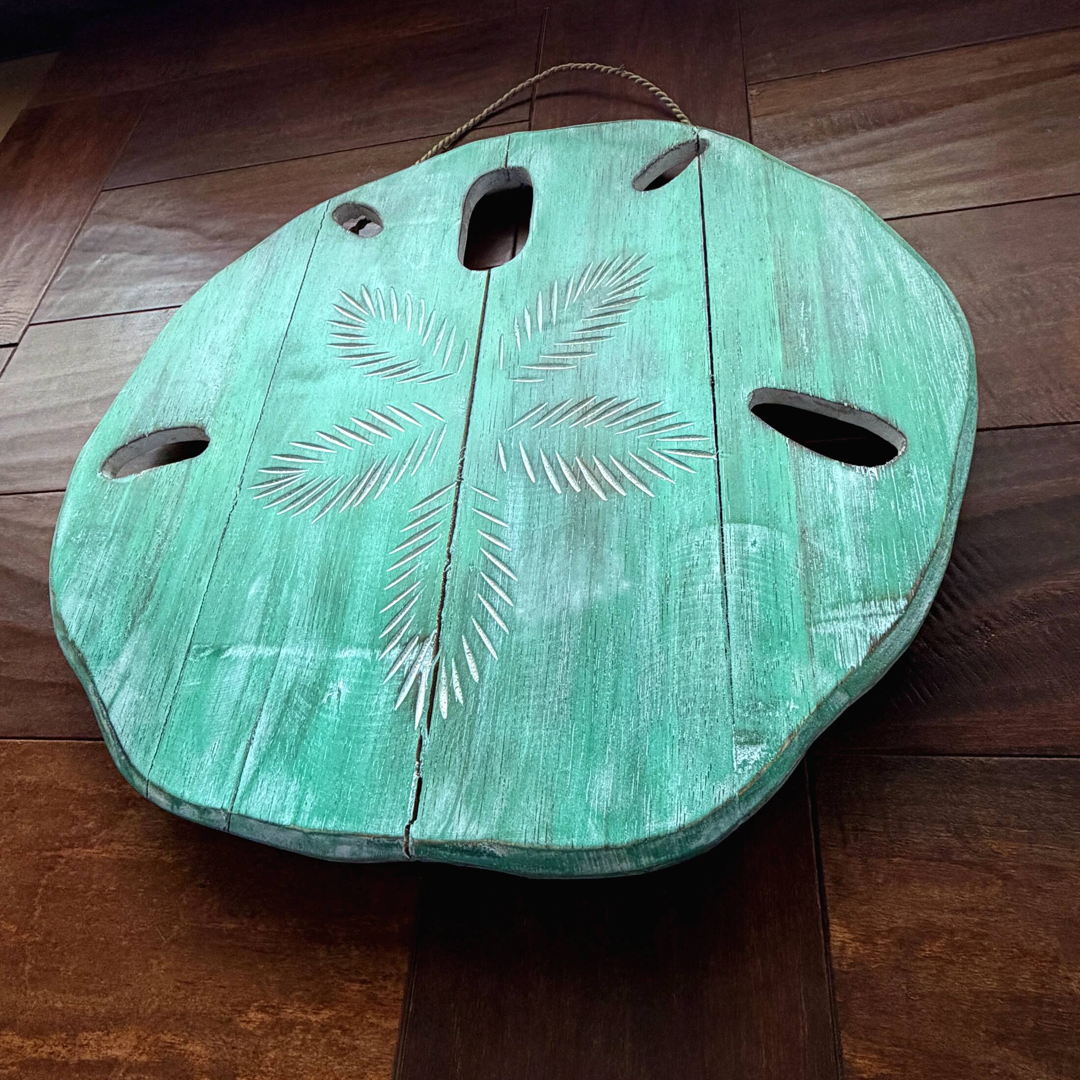Alt View 5. Things2Die4 - Aqua Wood Sand Dollar Wall Sculpture Coastal Distressed 15.5 Inch Hanging Decor - Aqua.