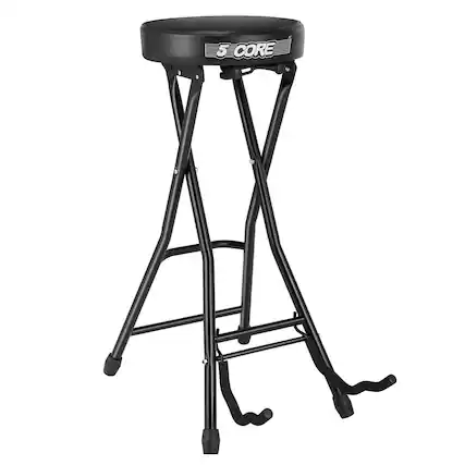 Front. 5 CORE - Guitar Stool w Comfortable Padded Seat Foot Rest Guitar Holder w 300 Lbs Capacity - Black.