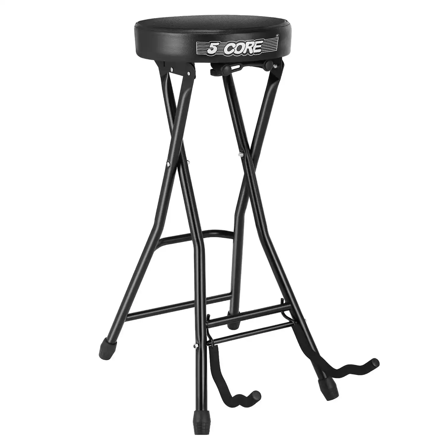 Front. 5 CORE - Guitar Stool w Comfortable Padded Seat Foot Rest Guitar Holder w 300 Lbs Capacity - Black.