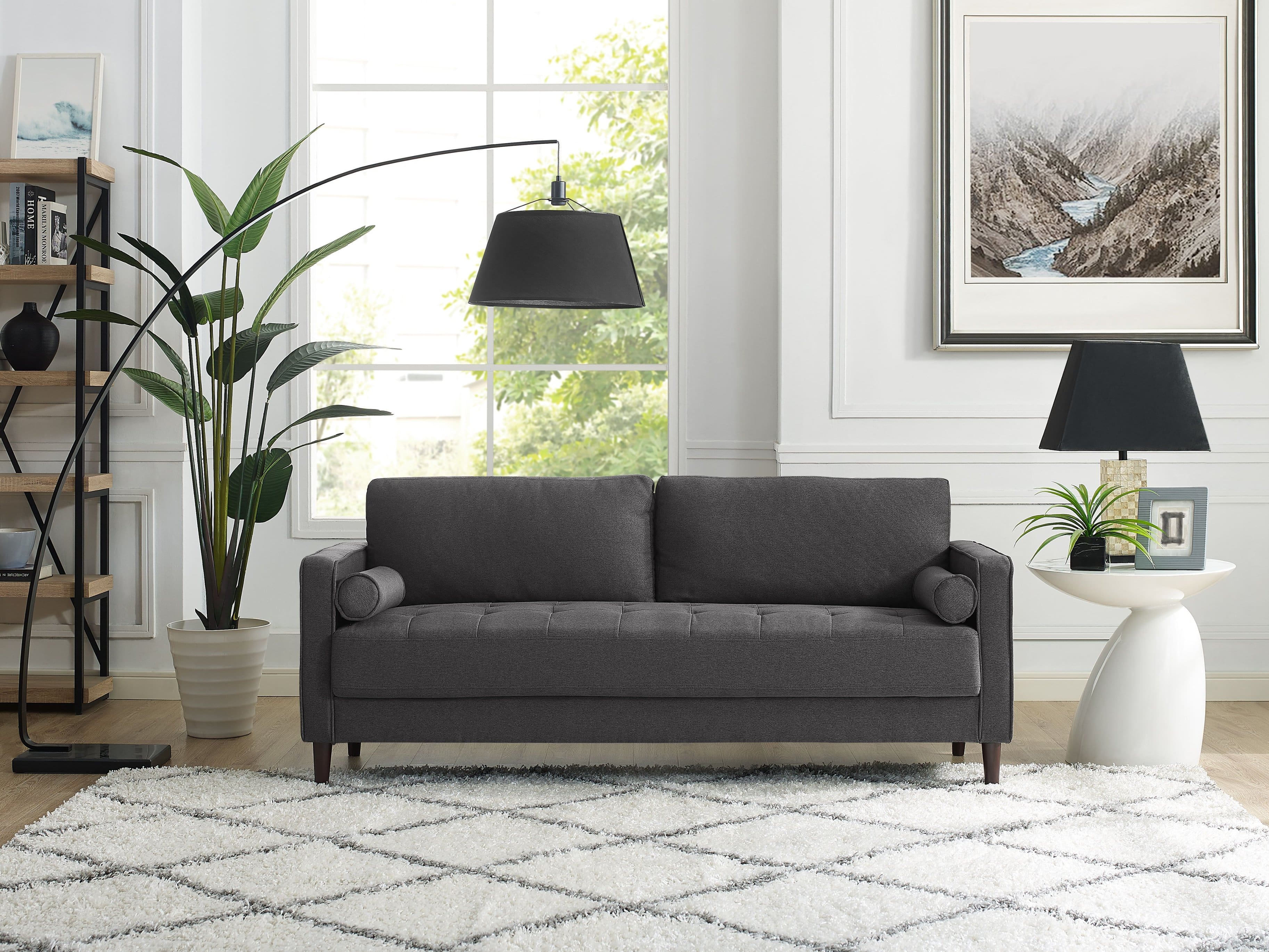 Angle. Lifestyle Solutions - Langford Sofa with Upholstered Fabric and Eucalyptus Wood Frame - Heather Grey.