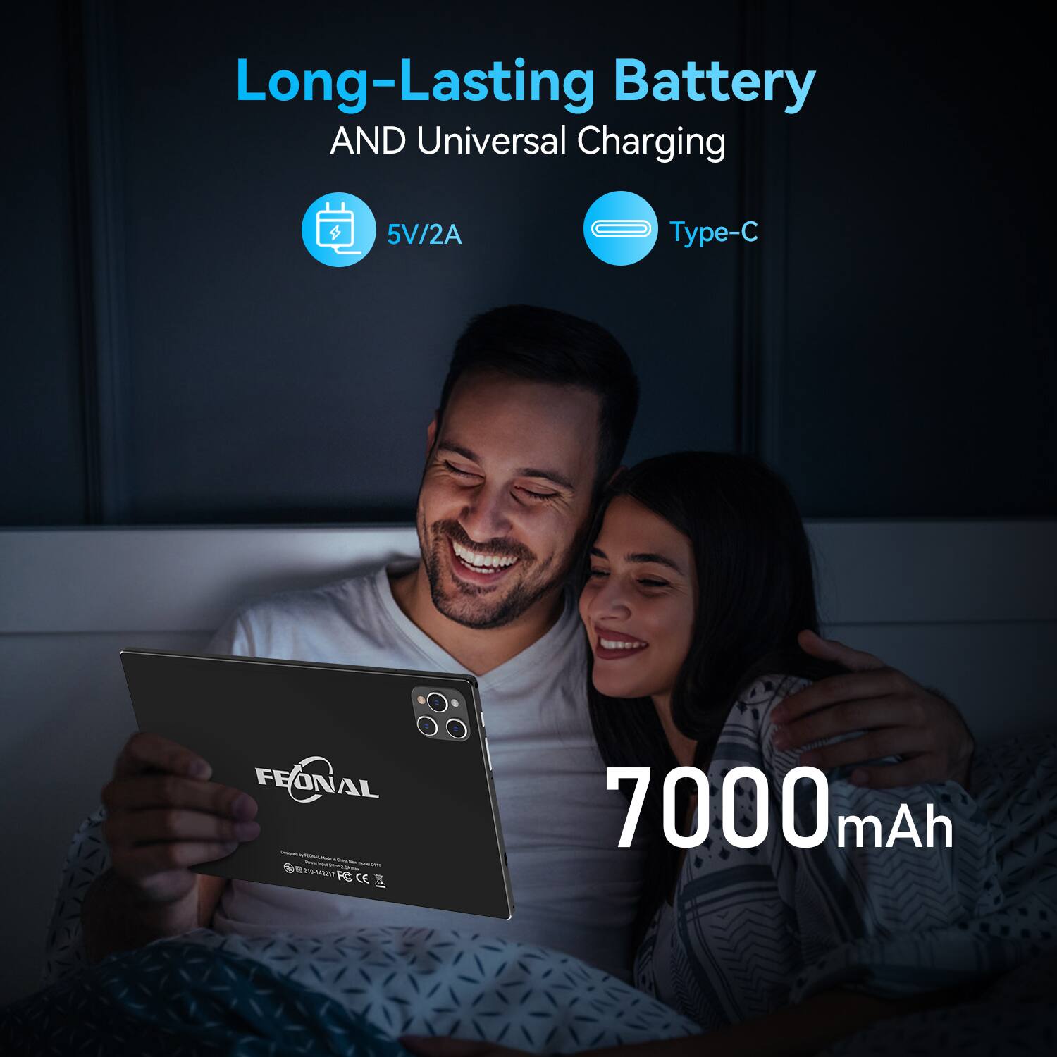 Long-Lasting Battery AND Universal Charging 5V/2A Type-C FEONAL 7000mAh CE
