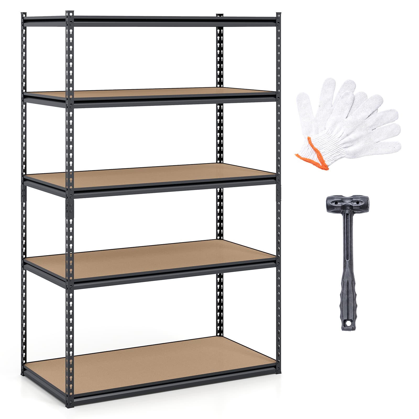 Costway - 1 PCS 72" H x 48" W x 24" D 5-Tier Garage Shelving Unit 2200 LBS Metal Storage Shelves - Black