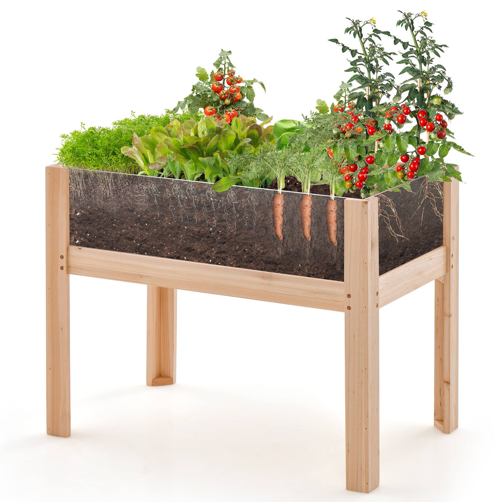 Back. SlickBlue - Raised Garden Bed Wooden Planter Box for Outdoor Gardening - Natural.