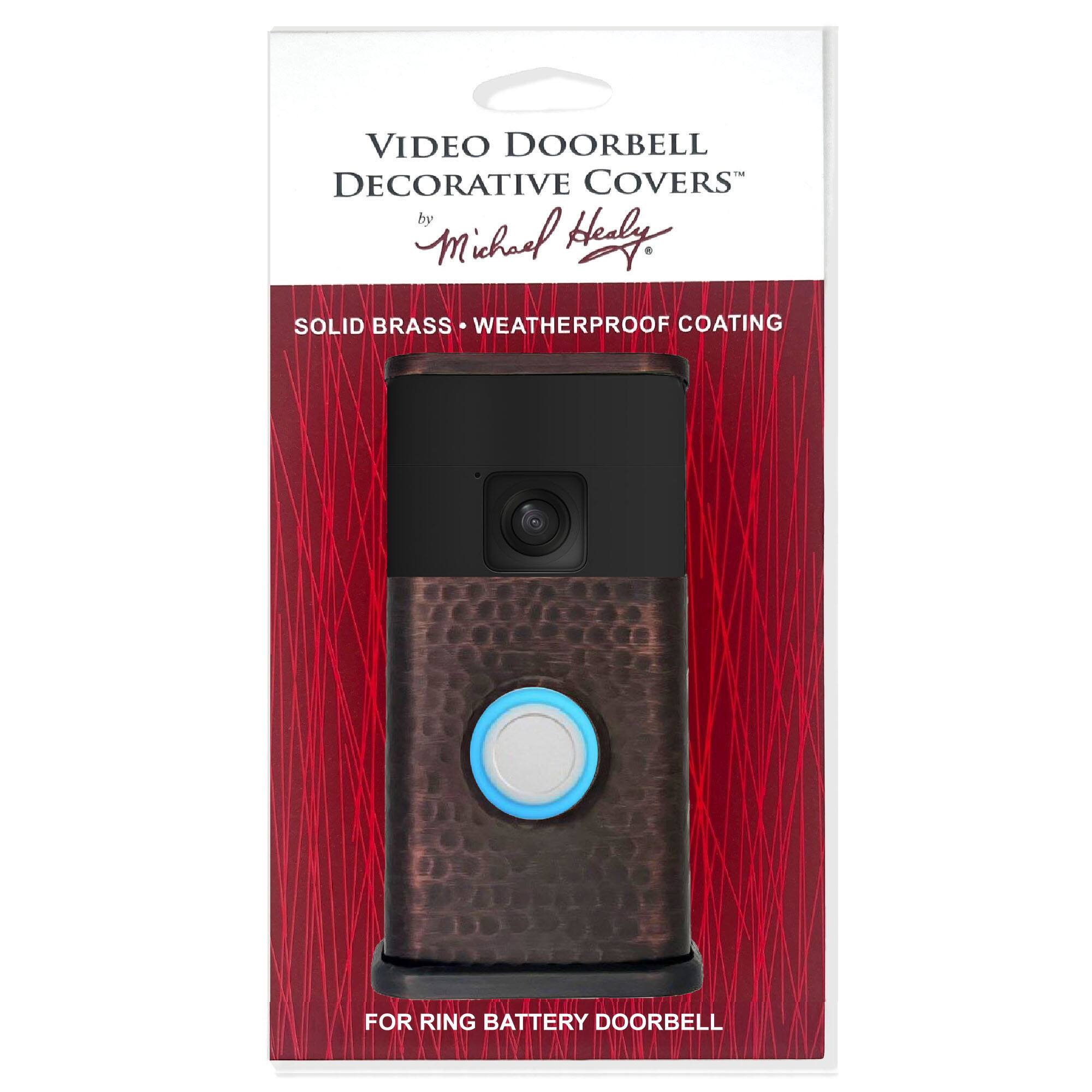 VIDEO DOORBELL DECORATIVE COVERS  
by Michael Healy  

SOLID BRASS • WEATHERPROOF COATING  

FOR RING BATTERY DOORBELL