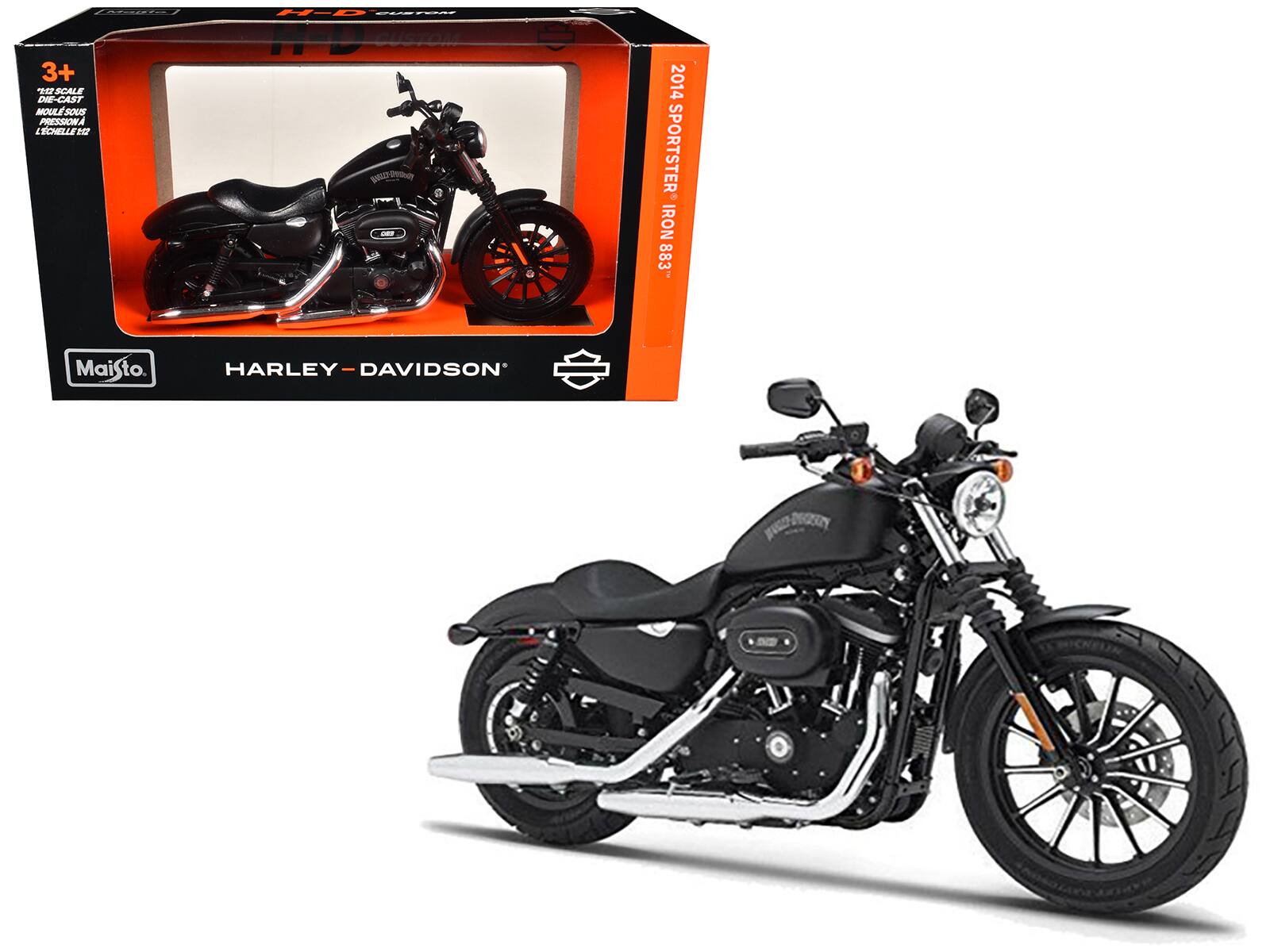 2014 Harley Davidson Sportster Iron 883 1/12 Diecast Motorcycle Model by Maisto - Black