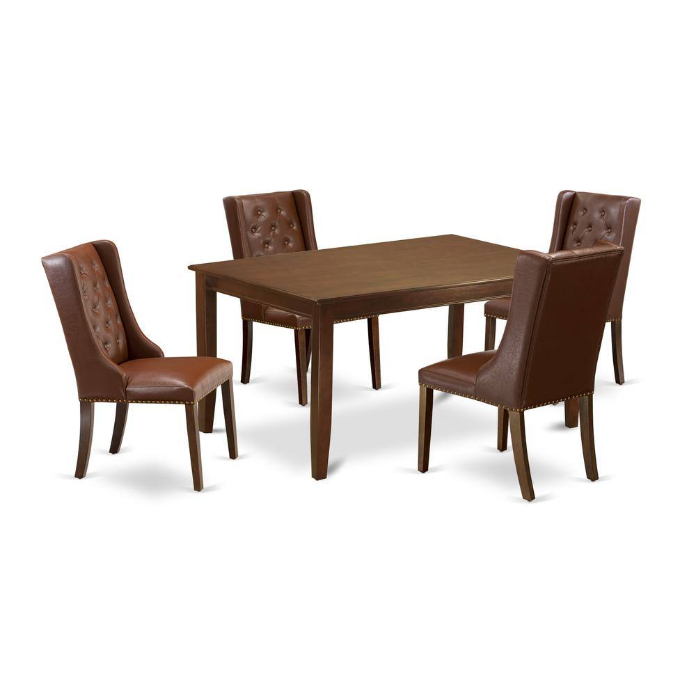Left. East West Furniture - East West Furniture DUFO5-MAH-46 5-Piece Dinette Set Includes 1 Kitchen Dining Table and 4 Brown Linen Fabric Dining - Mahogany.