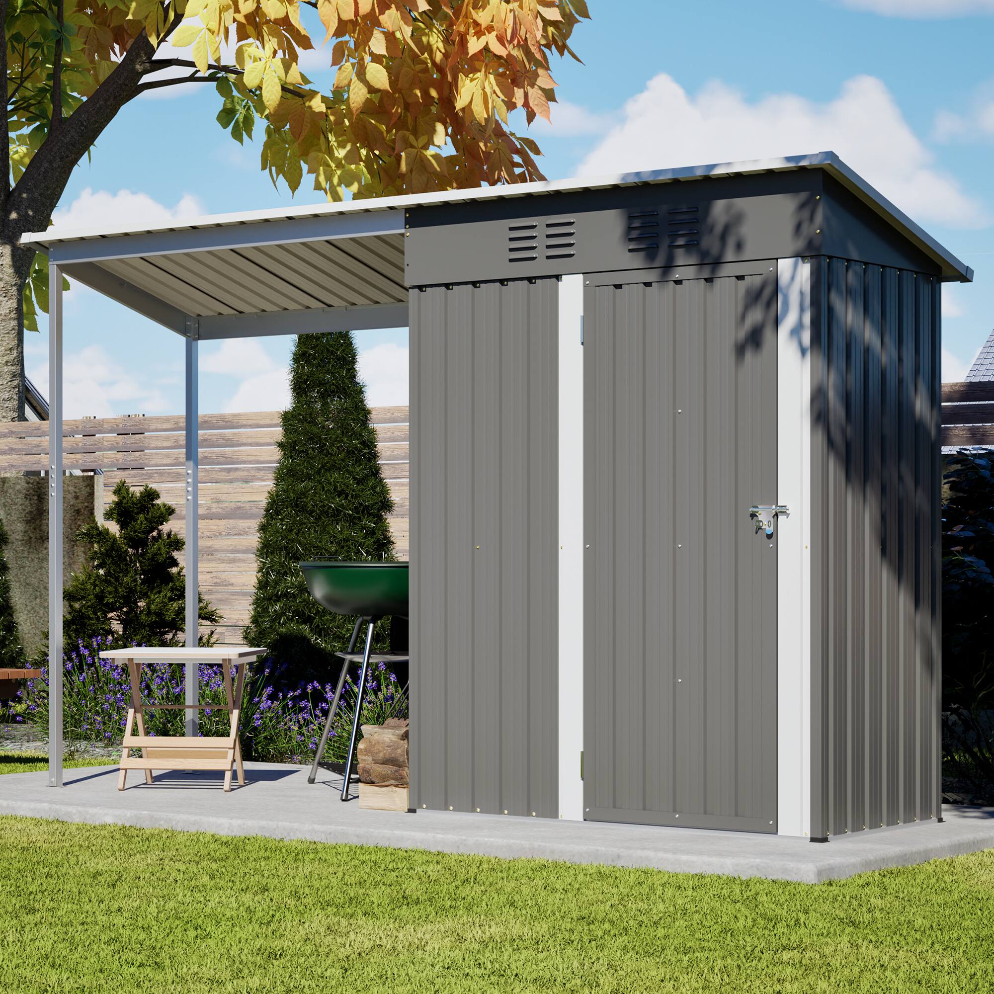 Alt View 9. Loheer - 5'x3' Lean-To Storage Shed with Attached Open Pergola – Dual Zone - Gray.