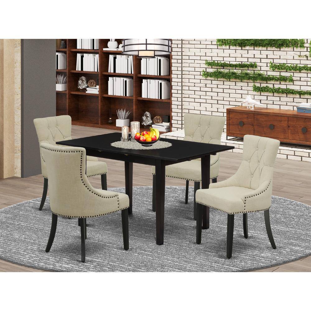 Back. East West Furniture - Dining Table- Parson Chairs - Brown.