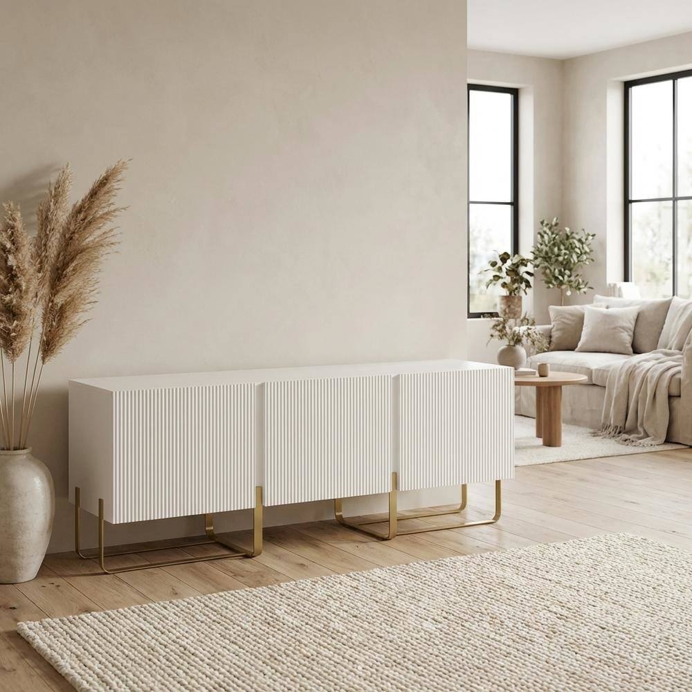 Alt View 2. Starlight Canyon Home - White Modern Wood TV Stand with 3 Cabinets for Living Room Storage - White.