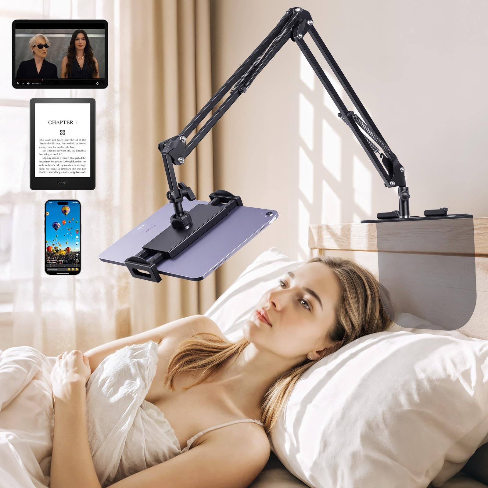 HM 1810 - Bed Phone Holder Kindle For Overhead Cell Mount 360 Rotatable Tablet Stand Ipad Pro Air Mini Iphone17 16 - Default